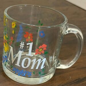 Vintage Made in USA Floral Clear 70s/80s "#1 Mom" Glass Mug